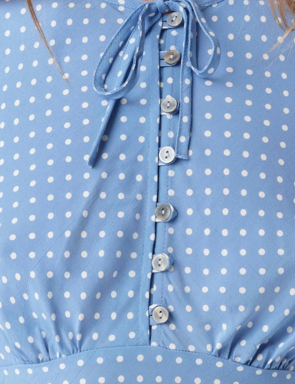 Polka Dot Tie Neck Midi Tea Dress