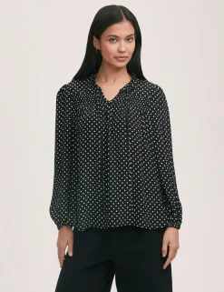 Polka Dot Tie Neck Relaxed Blouse