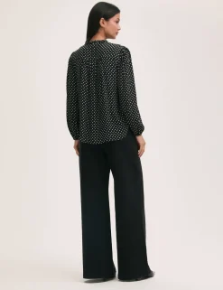 Polka Dot Tie Neck Relaxed Blouse