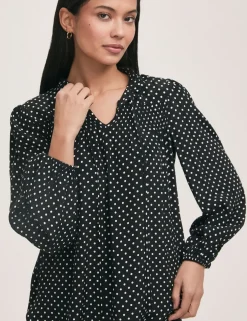 Polka Dot Tie Neck Relaxed Blouse