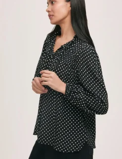 Polka Dot Tie Neck Relaxed Blouse