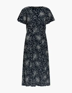 Polka Dot V-Neck Midi Tea Dress