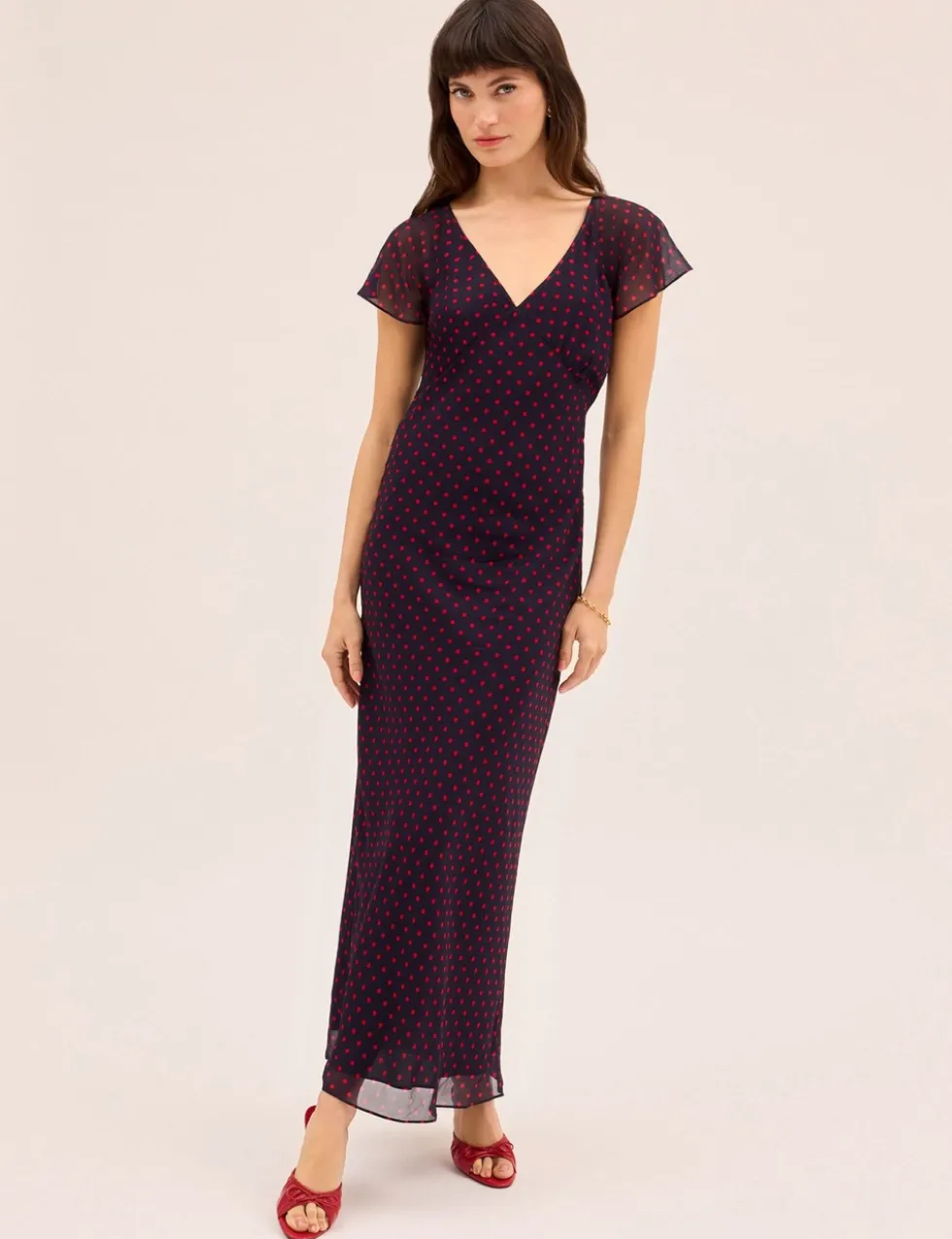 Polka Dot V-Neck Midi Tea Dress