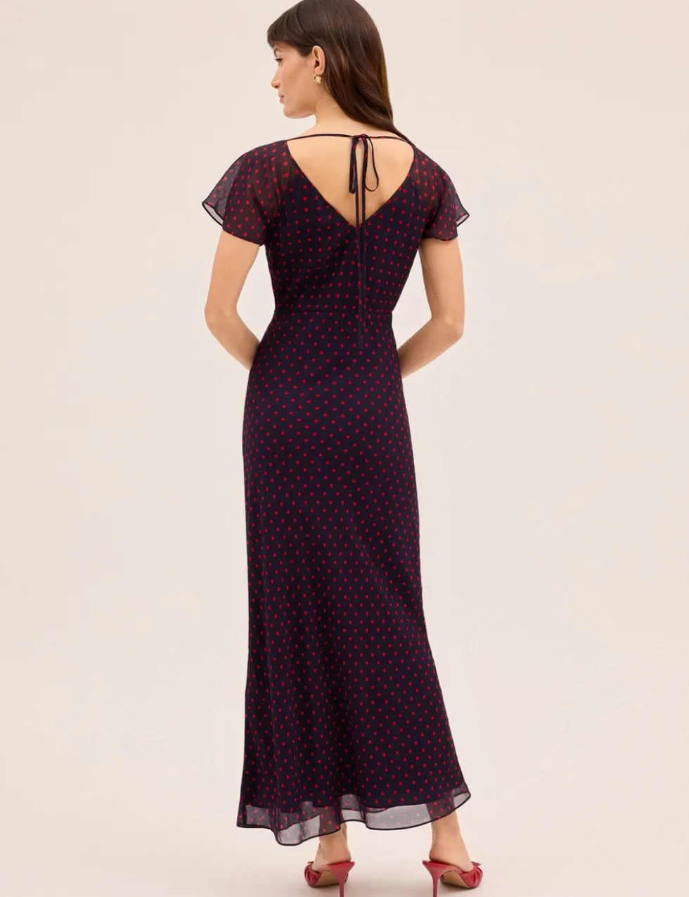 Polka Dot V-Neck Midi Tea Dress