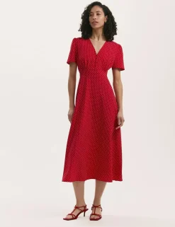 Polka Dot V-Neck Midi Tea Dress