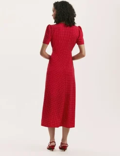 Polka Dot V-Neck Midi Tea Dress
