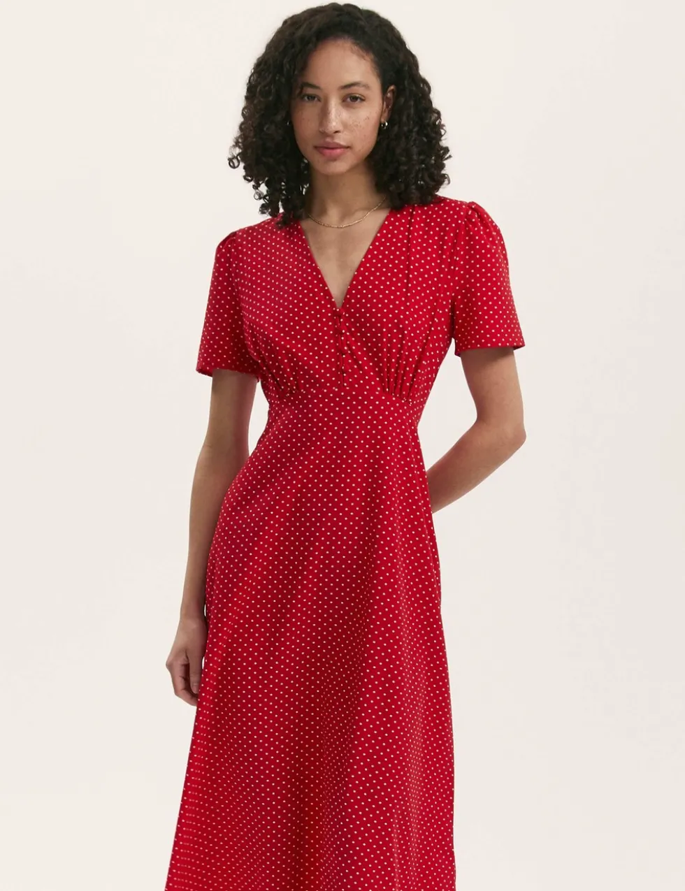 Polka Dot V-Neck Midi Tea Dress