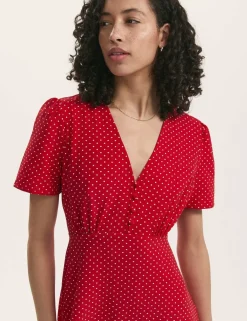 Polka Dot V-Neck Midi Tea Dress