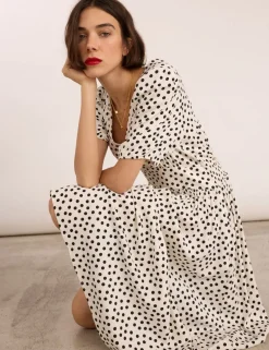 Polka Dot V-Neck Midi Waisted Dress