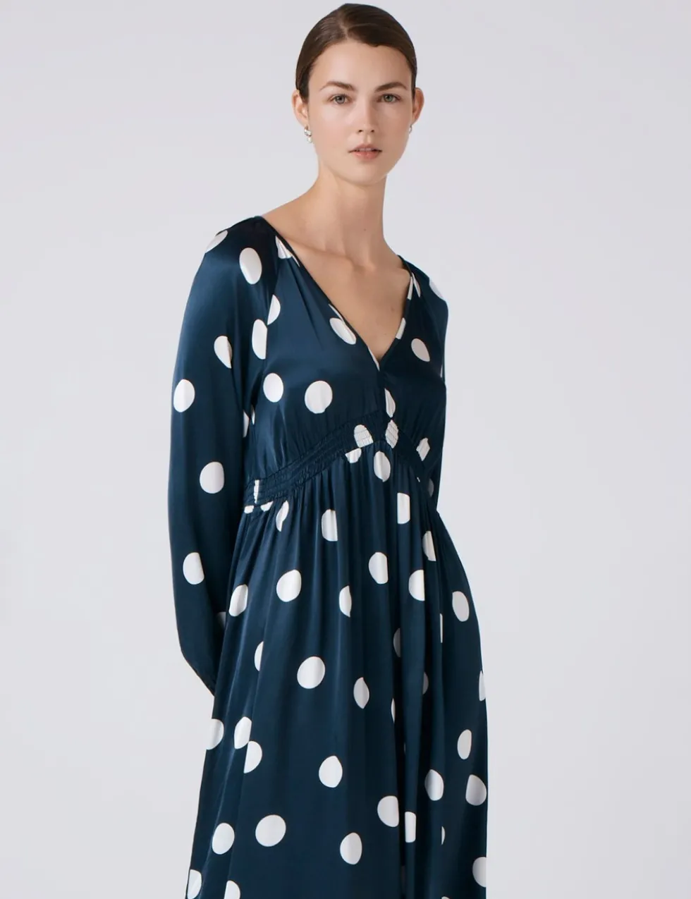 Polka Dot V-Neck Midi Wrap Dress
