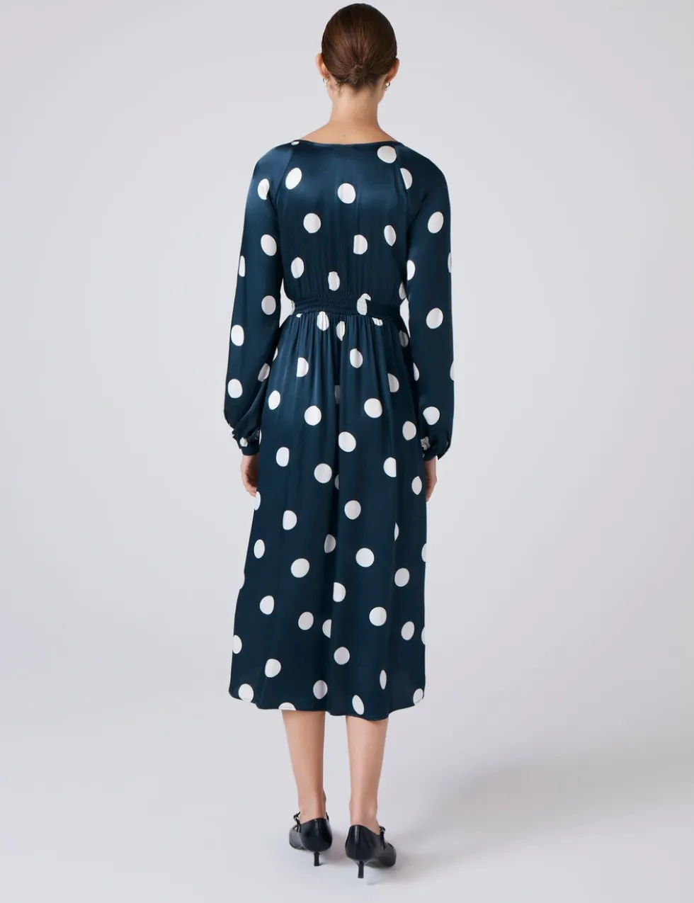 Polka Dot V-Neck Midi Wrap Dress