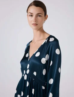 Polka Dot V-Neck Midi Wrap Dress