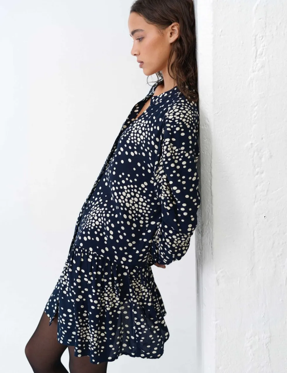 Polka Dot V-Neck Mini Smock Dress