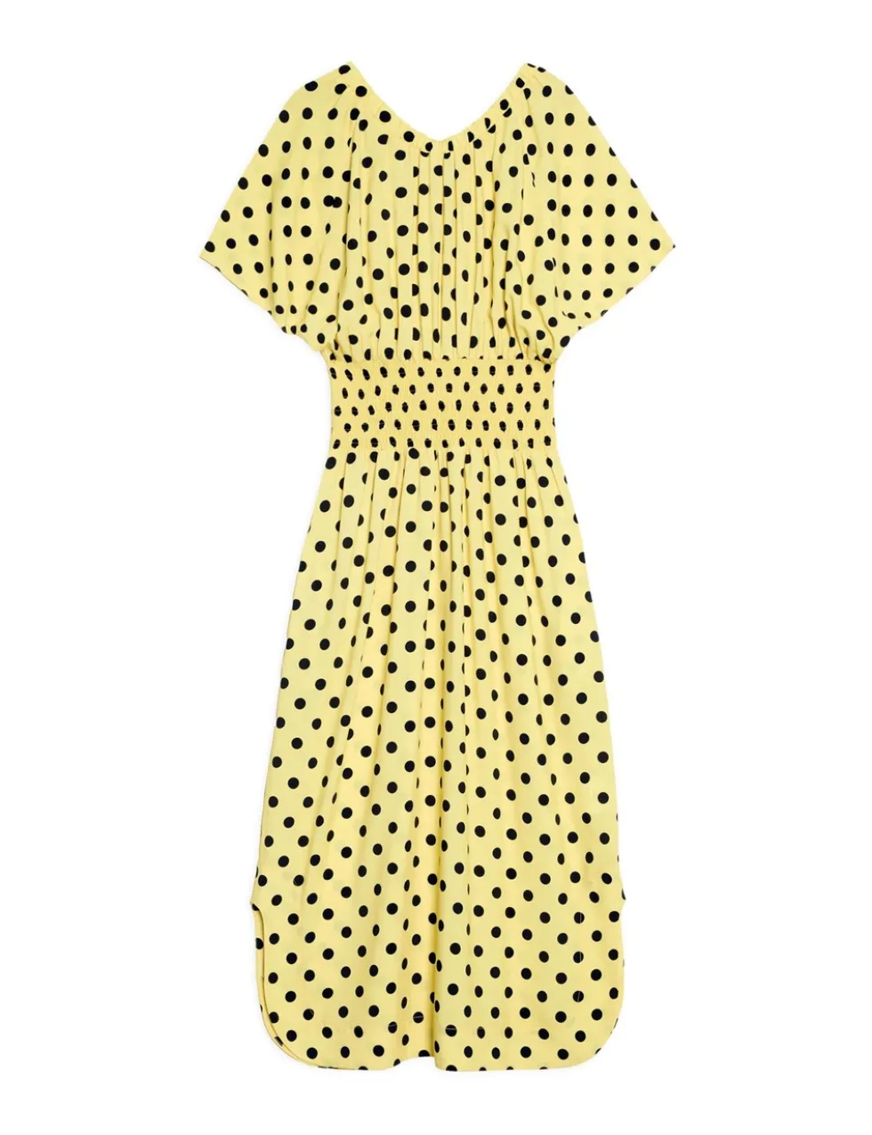Polka Dot V-Neck Shirred Midi Waisted Dress