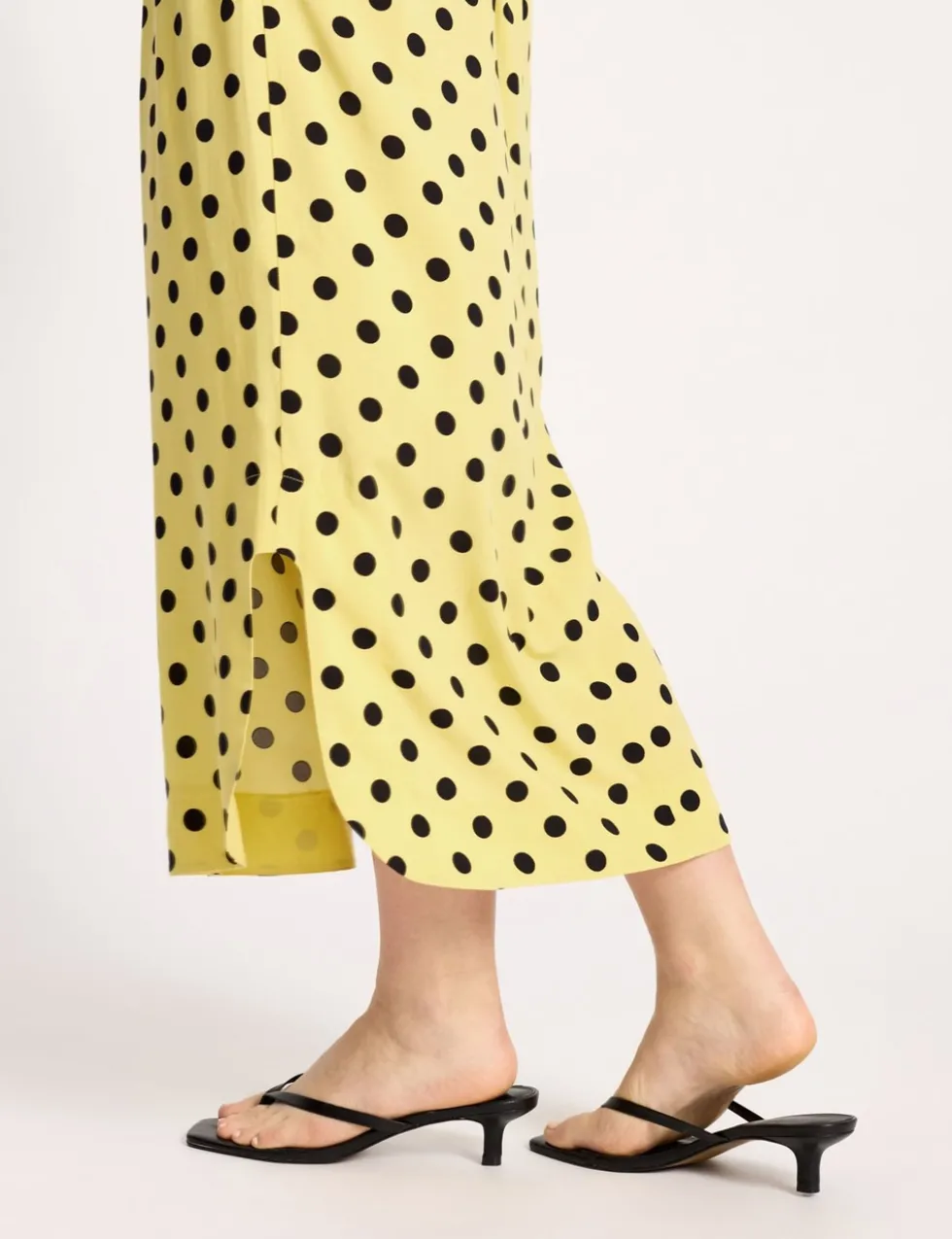 Polka Dot V-Neck Shirred Midi Waisted Dress