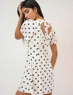 Polka Dot V-Neck Tie Detail Mini Tea Dress