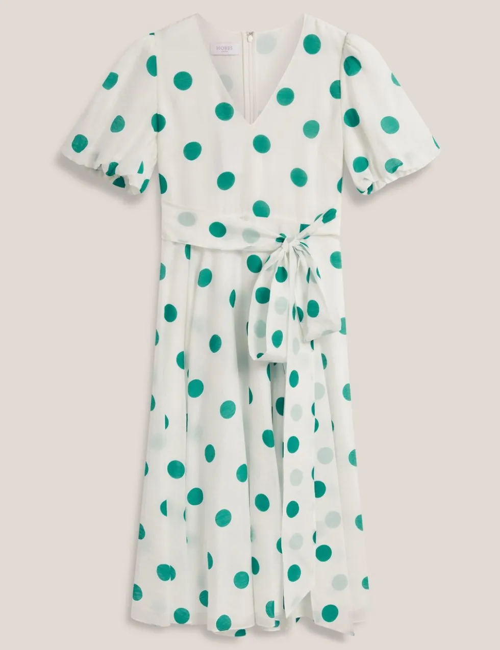 Polka Dot V-Neck Tie Waist Midi Skater Dress