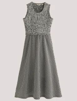 Poloma Gingham Midi Shirred Dress