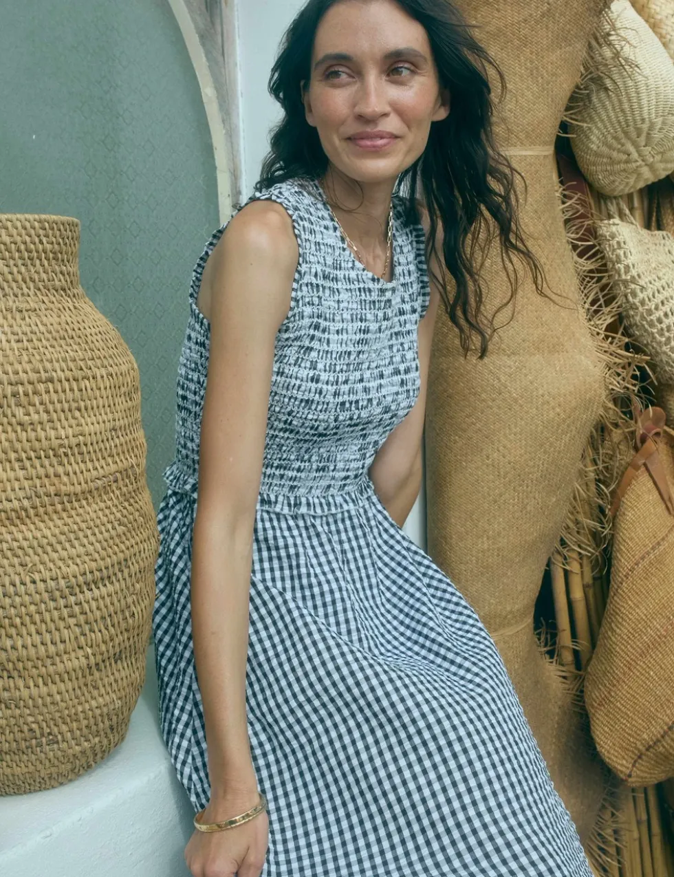 Poloma Gingham Midi Shirred Dress