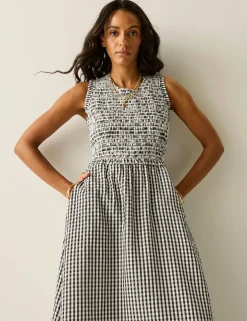 Poloma Gingham Midi Shirred Dress