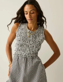 Poloma Gingham Midi Shirred Dress