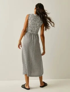 Poloma Gingham Midi Shirred Dress