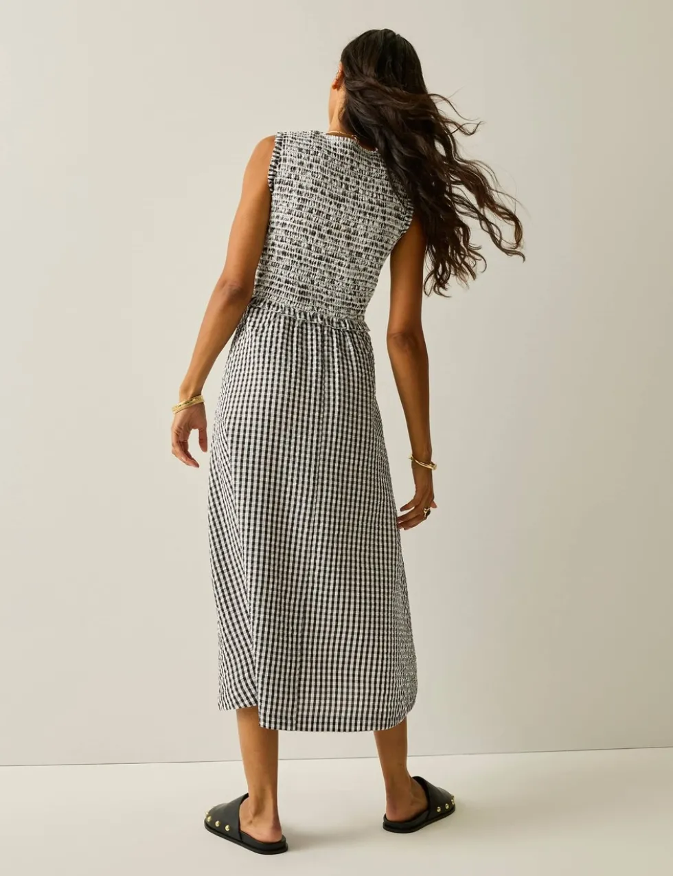 Poloma Gingham Midi Shirred Dress