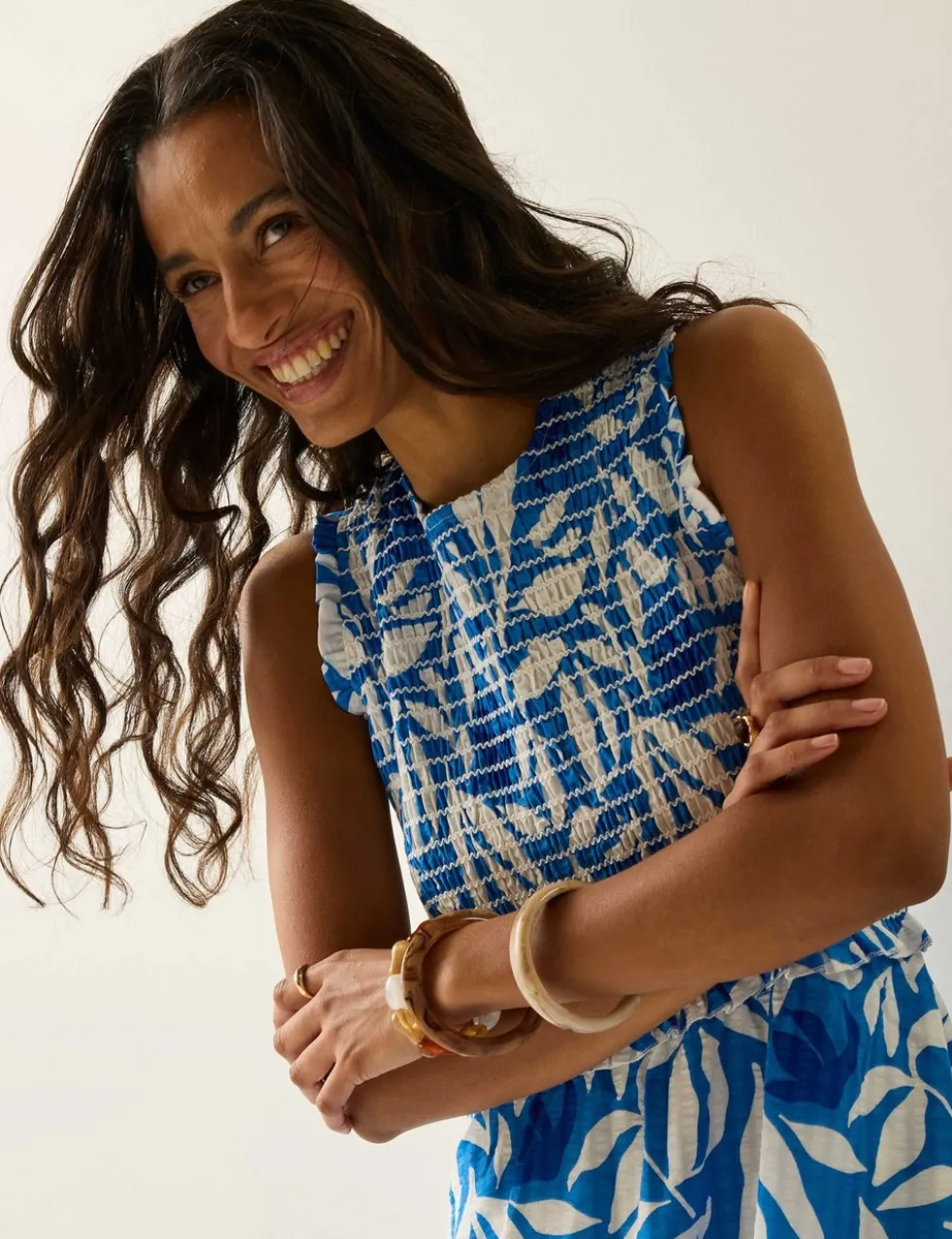Poloma Leaf Print Midi Shirred Dress