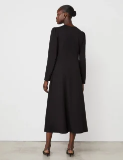 Ponte Jersey Button Front Midi Dress