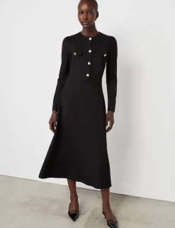 Ponte Jersey Button Front Midi Dress