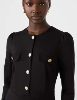 Ponte Jersey Button Front Midi Dress