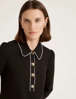 Ponte Jersey Collared Mini Shirt Dress