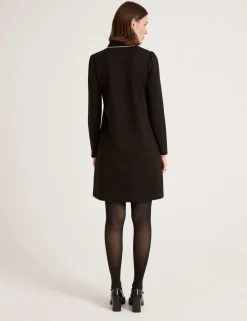 Ponte Jersey Collared Mini Shirt Dress