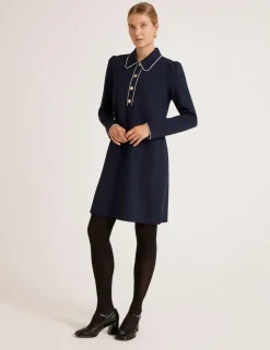 Ponte Jersey Collared Mini Shirt Dress