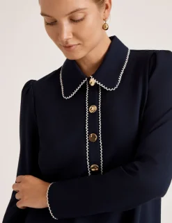 Ponte Jersey Collared Mini Shirt Dress