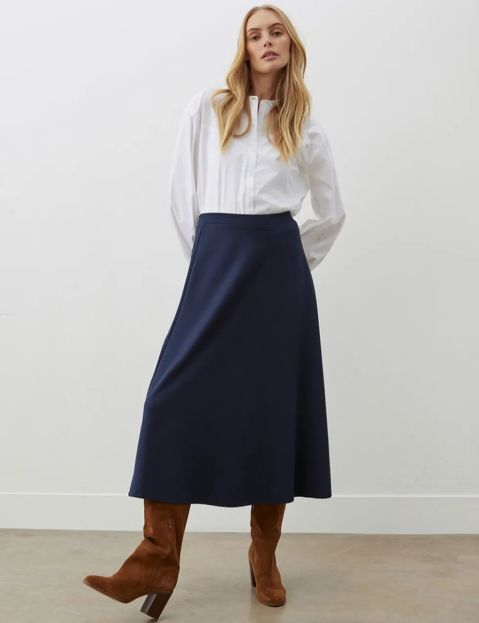 Ponte Jersey Midi A-Line Skirt