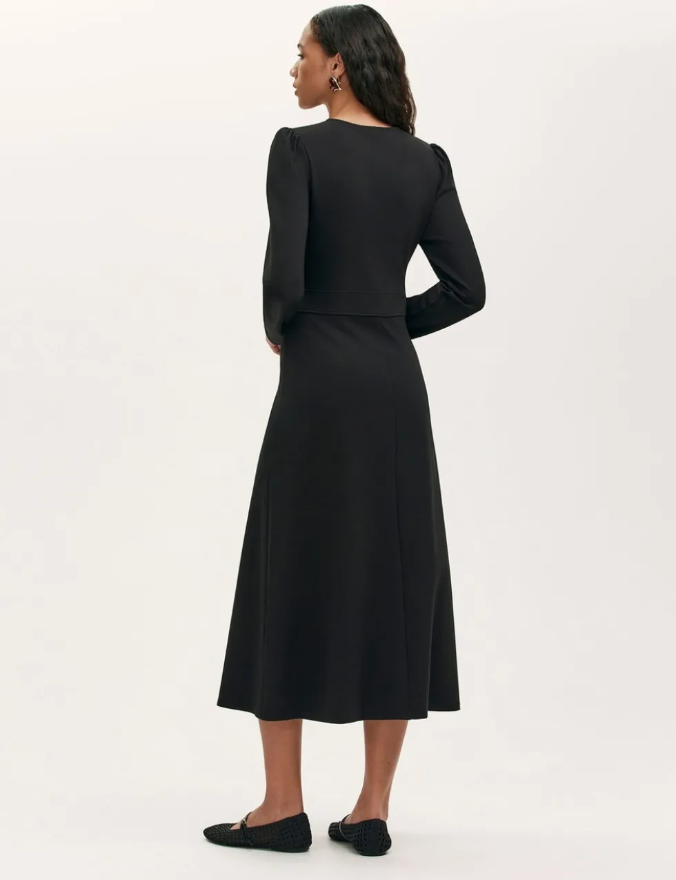 Ponte Jersey V-Neck Midi Waisted Dress