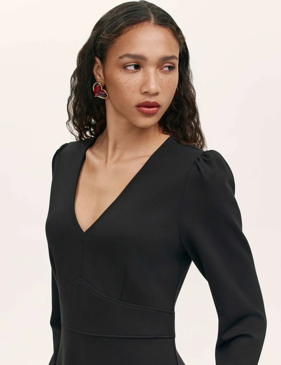 Ponte Jersey V-Neck Midi Waisted Dress