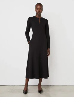 Ponte Jersey Zip Neck Midi Waisted Dress