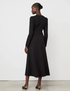 Ponte Jersey Zip Neck Midi Waisted Dress