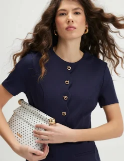 Ponte Scallop Trim Mini Shift Dress