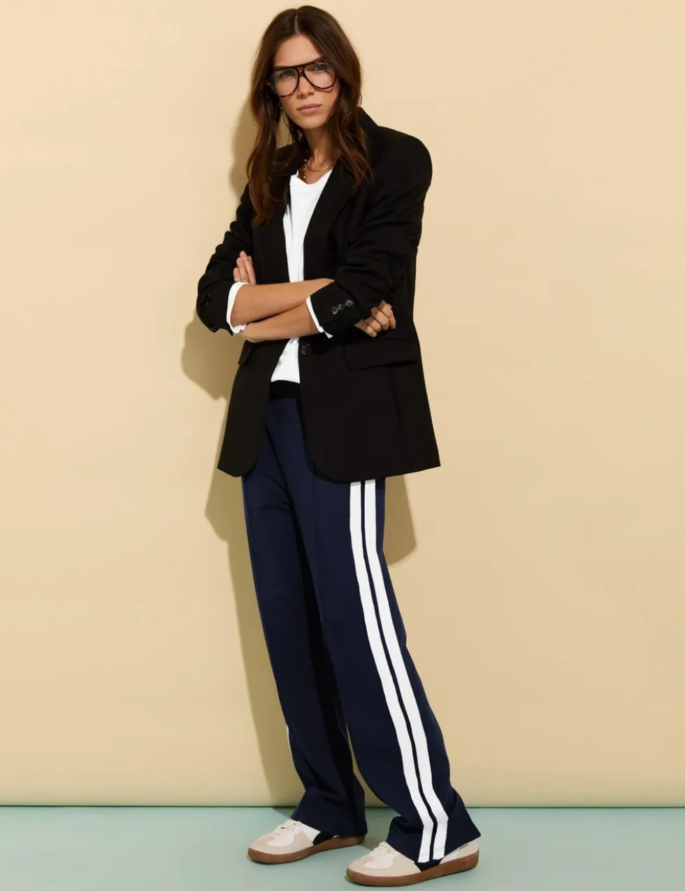 Ponte Side Stripe Wide Leg Trousers