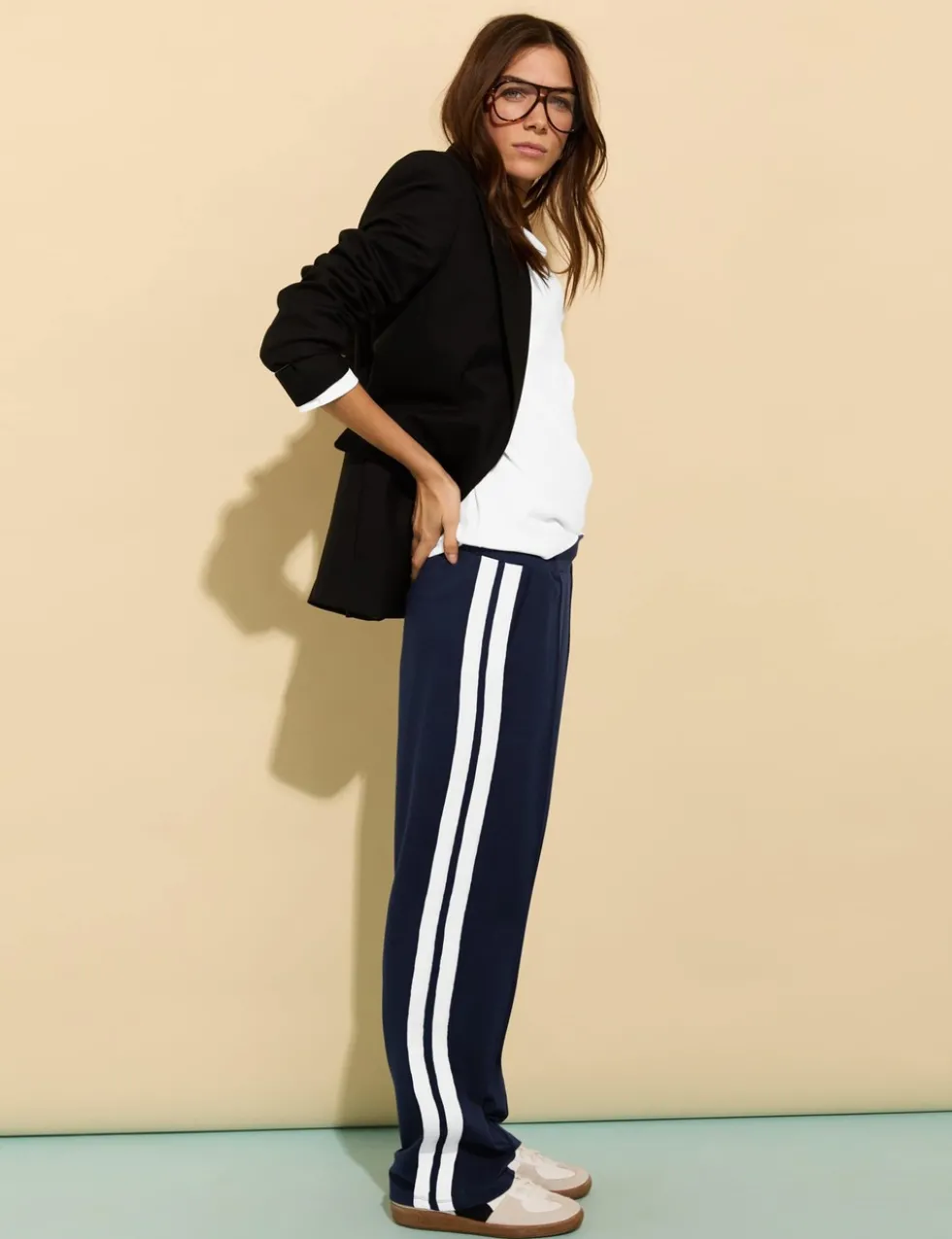 Ponte Side Stripe Wide Leg Trousers