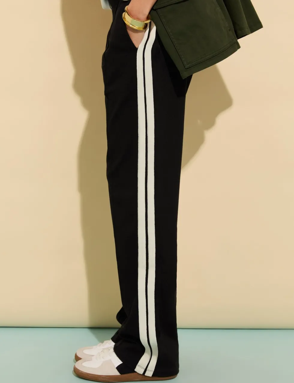 Ponte Side Stripe Wide Leg Trousers