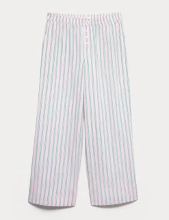 Poplin Striped Wide Leg Pyjama Bottoms