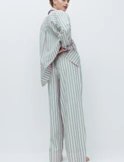 Poplin Striped Wide Leg Pyjama Bottoms