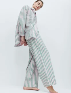 Poplin Striped Wide Leg Pyjama Bottoms