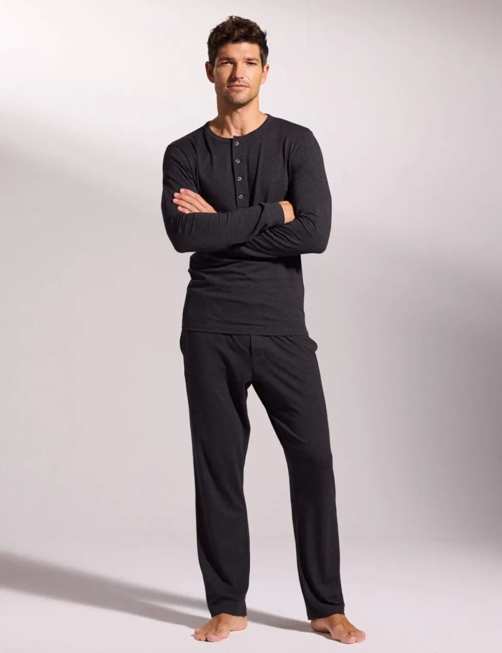 Premium Cotton Modal Long Sleeve Henley Pyjama Top