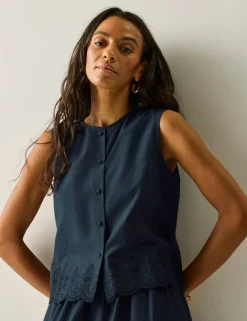 Preveli Pure Cotton Broderie Tie Back Blouse