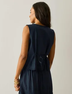 Preveli Pure Cotton Broderie Tie Back Blouse